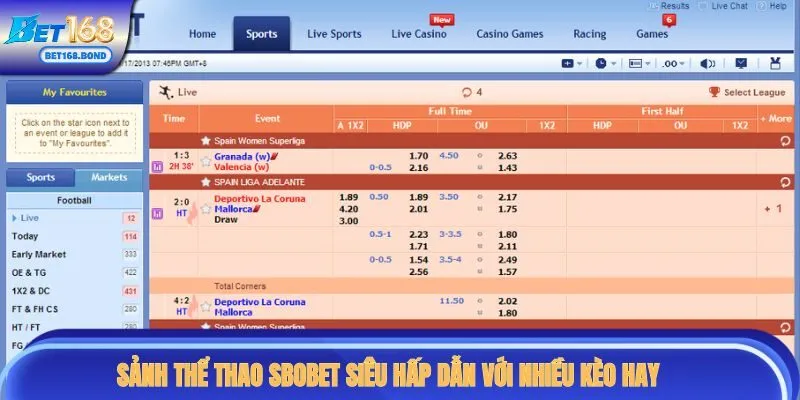 Sảnh thể thao Sbobet siêu hấp dẫn với nhiều kèo hay